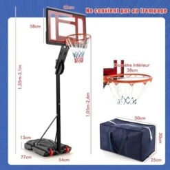 COSTWAY Panier De Basketball Sur Pieds Avec Hauteur Réglable De 1,55 à 3,1 M, Support De Basketball Portable Avec Panneau Arrière En Pet, Base Stable, Intérieure Extérieure Pour Enfants Et Jaunes 8 COSTWAY Panier De Basketball Sur Pieds Avec Hauteur Réglable De 1,55 à 3,1 M, Support De Basketball Portable Avec Panneau Arrière En Pet, Base Stable, Intérieure Extérieure Pour Enfants Et Jaunes -Pas Cher Clair Jardin Magasin 100034676 4