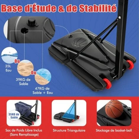 COSTWAY Panier De Basketball Sur Pieds Avec Hauteur Réglable De 1,55 à 3,1 M, Support De Basketball Portable Avec Panneau Arrière En Pet, Base Stable, Intérieure Extérieure Pour Enfants Et Jaunes 5 COSTWAY Panier De Basketball Sur Pieds Avec Hauteur Réglable De 1,55 à 3,1 M, Support De Basketball Portable Avec Panneau Arrière En Pet, Base Stable, Intérieure Extérieure Pour Enfants Et Jaunes – Image 5