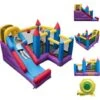 COSTWAY Château Gonflable 5 En 1 Avec Toboggan, Maison De Rebond Gonflable Avec Mur D'escalade, Piscine à Balles, Charge 180kg, Intérieur Exterieur Pour 4 Enfants De 3-10 Ans (avec Souffleur 680W)