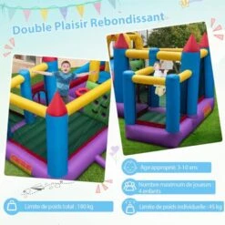 COSTWAY Château Gonflable 5 En 1 Avec Toboggan, Maison De Rebond Gonflable Avec Mur D'escalade, Piscine à Balles, Charge 180kg, Intérieur Exterieur Pour 4 Enfants De 3-10 Ans (avec Souffleur 680W) -Pas Cher Clair Jardin Magasin 100034689 3