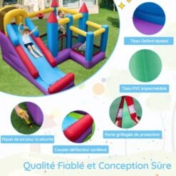 COSTWAY Château Gonflable 5 En 1 Avec Toboggan, Maison De Rebond Gonflable Avec Mur D'escalade, Piscine à Balles, Charge 180kg, Intérieur Exterieur Pour 4 Enfants De 3-10 Ans (avec Souffleur 680W) -Pas Cher Clair Jardin Magasin 100034689 4
