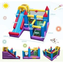 COSTWAY Château Gonflable 5 En 1 Avec Toboggan, Maison De Rebond Gonflable Avec Mur D'escalade, Piscine à Balles, Charge 180kg, Intérieur Exterieur Pour 4 Enfants De 3-10 Ans (avec Souffleur 680W) -Pas Cher Clair Jardin Magasin 100034689 5