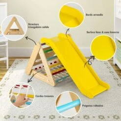 COSTWAY 4 En 1 Triangle D'escalade Enfant Avec Toboggan, Echelle D'escalade En Bois Avec Filet, Inclinaison Réglable, Intérieur Extérieur, Charge 60kg Pour Enfants De 1 An+, Multicolore -Pas Cher Clair Jardin Magasin 100034754 5