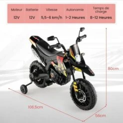 COSTWAY Aprilia Moto Électrique Pour Enfants 3-8 Ans Avec Musique & Lumière, Voiture Électrique Enfants Avec 2 Roues D'Entraînement, Vitesse 5,5-6 Km/h, Charge 30KG, 106,5 X 56 X 80CM, Noir -Pas Cher Clair Jardin Magasin 100034755 5