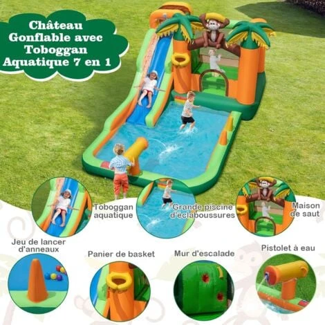COSTWAY Château Gonflable Tropical à Thème Singe & Palmier Avec Toboggan Aquatique, Maison De Saut Gonflable Avec Piscine & 50 Boules, Charge 90kg Pour 2 Enfants De 3-10 Ans(avec Souffleur 680W 2 COSTWAY Château Gonflable Tropical à Thème Singe & Palmier Avec Toboggan Aquatique, Maison De Saut Gonflable Avec Piscine & 50 Boules, Charge 90kg Pour 2 Enfants De 3-10 Ans(avec Souffleur 680W – Image 2