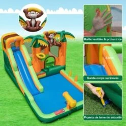 COSTWAY Château Gonflable Tropical à Thème Singe & Palmier Avec Toboggan Aquatique, Maison De Saut Gonflable Avec Piscine & 50 Boules, Charge 90kg Pour 2 Enfants De 3-10 Ans(avec Souffleur 680W 7 COSTWAY Château Gonflable Tropical à Thème Singe & Palmier Avec Toboggan Aquatique, Maison De Saut Gonflable Avec Piscine & 50 Boules, Charge 90kg Pour 2 Enfants De 3-10 Ans(avec Souffleur 680W -Pas Cher Clair Jardin Magasin 100034756 3