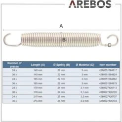 AREBOS Ressorts De TrampolineRessort De TractionRessort De SautRessort De CompressionRessort En Acier Pour Trampoline 140 Mm 9 AREBOS Ressorts De TrampolineRessort De TractionRessort De SautRessort De CompressionRessort En Acier Pour Trampoline 140 Mm -Pas Cher Clair Jardin Magasin 10265056 5