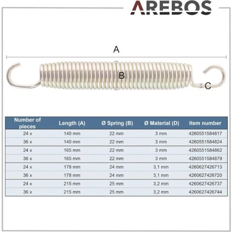 AREBOS Ressorts De TrampolineRessort De TractionRessort De SautRessort De CompressionRessort En Acier Pour Trampoline 140 Mm 5 AREBOS Ressorts De TrampolineRessort De TractionRessort De SautRessort De CompressionRessort En Acier Pour Trampoline 140 Mm – Image 5