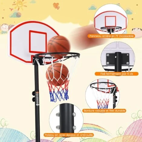 COSTWAY Panier De Basket Sur Pied-Hauteur Réglable 178-208cm-Base De Lestage Sur Roulettes En Acier PE 4 COSTWAY Panier De Basket Sur Pied-Hauteur Réglable 178-208cm-Base De Lestage Sur Roulettes En Acier PE – Image 4