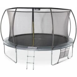 Trampoline Rond Ø 430cm Gris Avec Filet De Protection Intérieur - Venus Inner XXL – échelle. Bâche. Filet Pour Chaussures Et Kit D'ancrage 4.30m 430 Cm