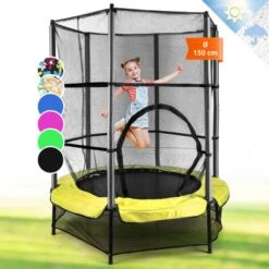 Rocketkid 3 Trampoline 140cm Filet De Sécurité Amortisseurs Cordes - Jaune