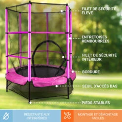 Rocketkid Trampoline 140cm Filet De Sécurité Rose 7 Rocketkid Trampoline 140cm Filet De Sécurité Rose -Pas Cher Clair Jardin Magasin 12990646 3