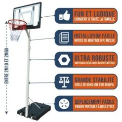 Panier De Basket Sur Pied Mobile Charlotte Hauteur Réglable De 2,1m A 2,6m -Pas Cher Clair Jardin Magasin 13183132 5