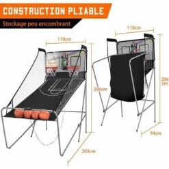 COSTWAY Panier De Basketball Pliable Jeu De Basketball Arcade Double Panier Et 4 Ballons Score Electronique 202x107x205cm -Pas Cher Clair Jardin Magasin 13263557 4