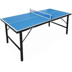 Mini Table De Ping Pong 150x75cm - Table Pliable INDOOR Bleue. Avec 2 Raquettes Et 3 Balles. Valise De Jeu Pour Utilisation Intérieure. Sport Tennis De Table