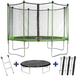 Trampoline Yoopi - Ø 4.25 M - Avec Filet + échelle + Couverture + Kit D'ancrage