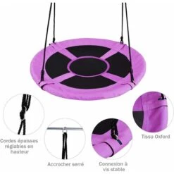 COSTWAY Balançoire Nid D’Oiseau Rond 100 CM De Diamètre Pour Arbre Supporté De Charge Maximale 150 KG Extérieur Violet 6 COSTWAY Balançoire Nid D’Oiseau Rond 100 CM De Diamètre Pour Arbre Supporté De Charge Maximale 150 KG Extérieur Violet -Pas Cher Clair Jardin Magasin 17439567 2