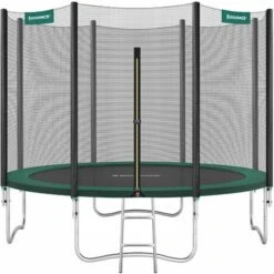 Songmics Trampoline ExtĂ©rieur, TĂV Rheinland GS Certifica, Avec Ăchelle, Filet De Protection, Poteaux Recouverts, DiamĂštre 305cm, Noir Et Verte,STR10GN