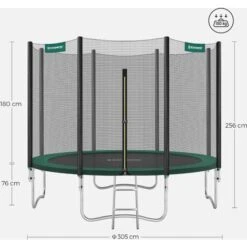 Songmics Trampoline Extérieur, TÜV Rheinland GS Certifica, Avec Échelle, Filet De Protection, Poteaux Recouverts, Diamètre 305cm, Noir Et Verte,STR10GN -Pas Cher Clair Jardin Magasin 17917742 5