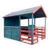 Maison De Jeux Extérieure XL 146x195x156cm Bois Cabane Véranda Maisontte Jardin Rouge/ Bleue Enfant