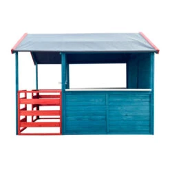 Maison De Jeux Extérieure XL 146x195x156cm Bois Cabane Véranda Maisontte Jardin Rouge/ Bleue Enfant -Pas Cher Clair Jardin Magasin 18045731 3