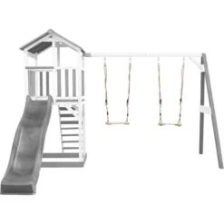 AXI Beach Tower Aire De Jeux Avec Toboggan En Gris, 2 Balançoires & Bac à Sable Grande Maison Enfant Extérieur En Gris & Blanc Cabane De Jeu En Bois FSC -Pas Cher Clair Jardin Magasin 18376317 3