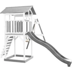 AXI Beach Tower Aire De Jeux Avec Toboggan En Gris, 2 Balançoires & Bac à Sable Grande Maison Enfant Extérieur En Gris & Blanc Cabane De Jeu En Bois FSC -Pas Cher Clair Jardin Magasin 18376317 4