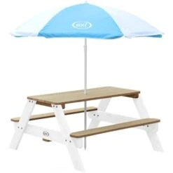 AXI Nick Table Pique Nique Avec Parasol Marron / Blanc Table De Jeu Enfant Pour Le Jardin