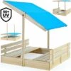 Bac à Sable 120x120x120cm Avec Toit à Hauteur Réglable Hydrofuge Bancs Intégrés Jeu Jardin Enfant