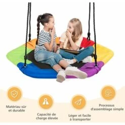 COSTWAY Balançoire Nid D’Oiseau Ø100CM Charge Maximal 150KG Pour Enfants Et Adultes Hauteur Réglable De 100 à 160CM (Coloré (hexagone)) -Pas Cher Clair Jardin Magasin 19890766 2