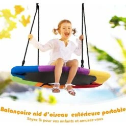 COSTWAY Balançoire Nid D’Oiseau Ø100CM Charge Maximal 150KG Pour Enfants Et Adultes Hauteur Réglable De 100 à 160CM (Coloré (hexagone)) -Pas Cher Clair Jardin Magasin 19890766 3