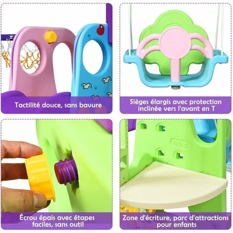 COSTWAY Ensemble Toboggan Balançoire 6 En 1 Basket-ball Football Escalade Jeu Boucle - Exterieur Intérieure 3 - 8 Ans Violet 3 COSTWAY Ensemble Toboggan Balançoire 6 En 1 Basket-ball Football Escalade Jeu Boucle - Exterieur Intérieure 3 - 8 Ans Violet – Image 3