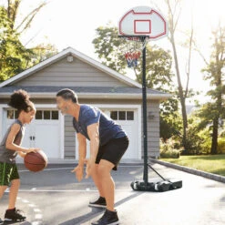 HOMCOM Panier De Basket-Ball Sur Pied Avec Poteau Panneau, Base De Lestage Sur Roulettes Hauteur Réglable 1,9 - 2,5 M Noir Blanc -Pas Cher Clair Jardin Magasin 25007666 2