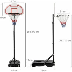 HOMCOM Panier De Basket-Ball Sur Pied Avec Poteau Panneau, Base De Lestage Sur Roulettes Hauteur Réglable 1,9 - 2,5 M Noir Blanc -Pas Cher Clair Jardin Magasin 25007666 3