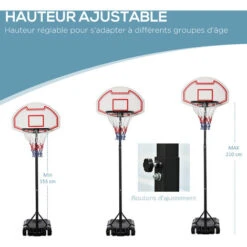 HOMCOM Panier De Basket-Ball Sur Pied Avec Poteau Panneau, Base De Lestage Sur Roulettes Hauteur Réglable 1,9 - 2,5 M Noir Blanc -Pas Cher Clair Jardin Magasin 25007666 4