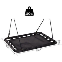 OUTSUNNY Balançoire Nid D'oiseau Rectangulaire Balançoire Panier Dim. 100L X 76l X 4H Cm 4 Anneaux Inclus Métal époxy Nylon PVC Noir -Pas Cher Clair Jardin Magasin 25009085 3