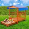 Bac à Sable En Bois Extensible D'une Aire De Jeu 110x110x120cm, Avec Toit Avec Bancs Imperméable – De BRAST
