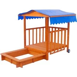 Bac à Sable En Bois Extensible D'une Aire De Jeu 110x110x120cm, Avec Toit Avec Bancs Imperméable – De BRAST -Pas Cher Clair Jardin Magasin 25133321 3