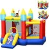 COSTWAY Château Gonflable Pour 3 Enfants 3-10 Ans Avec Toboggan,Kit De Réparation Piquet, 100 Balles Charge Max 135KG Extérieur Souffleur Non-Inclus