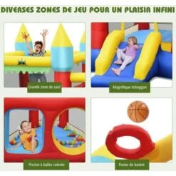 COSTWAY Château Gonflable Pour 3 Enfants 3-10 Ans Avec Toboggan,Kit De Réparation Piquet, 100 Balles Charge Max 135KG Extérieur Souffleur Non-Inclus -Pas Cher Clair Jardin Magasin 25453783 3
