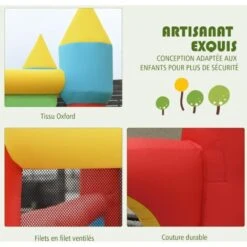 COSTWAY Château Gonflable Pour 3 Enfants 3-10 Ans Avec Toboggan,Kit De Réparation Piquet, 100 Balles Charge Max 135KG Extérieur Souffleur Non-Inclus -Pas Cher Clair Jardin Magasin 25453783 4