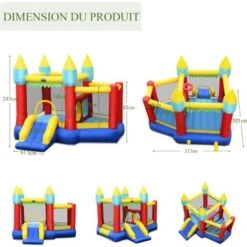 COSTWAY Château Gonflable Pour 3 Enfants 3-10 Ans Avec Toboggan,Kit De Réparation Piquet, 100 Balles Charge Max 135KG Extérieur Souffleur Non-Inclus -Pas Cher Clair Jardin Magasin 25453783 5