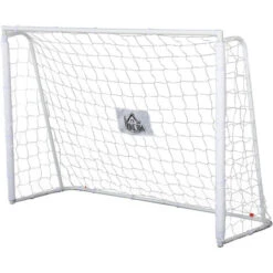 HOMCOM But De Football - Cage De Foot - But D'entrainement Dim. 186L X 62l X 123H Cm - Châssis Métal Filet PE - Piquets & Outil Inclus - Blanc