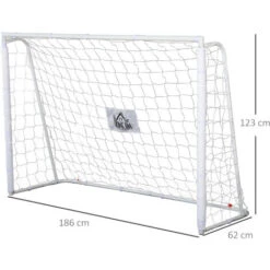 HOMCOM But De Football - Cage De Foot - But D'entrainement Dim. 186L X 62l X 123H Cm - Châssis Métal Filet PE - Piquets & Outil Inclus - Blanc -Pas Cher Clair Jardin Magasin 25833901 3