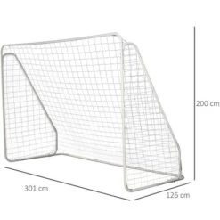 HOMCOM But De Football - Cage De Foot - But D'entrainement Dim. 301L X 126l X 200H Cm - Châssis Métal époxy Filet PE - Piquets Inclus - Blanc -Pas Cher Clair Jardin Magasin 26437986 3
