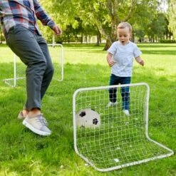 HOMCOM Set De 2 Mini Cages De Football Pour Enfant - Ballon, Pompe, Piquets Inclus - 78L X 46l X 56H Cm - Métal Blanc -Pas Cher Clair Jardin Magasin 27155652 2