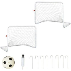 HOMCOM Set De 2 Mini Cages De Football Pour Enfant - Ballon, Pompe, Piquets Inclus - 78L X 46l X 56H Cm - Métal Blanc -Pas Cher Clair Jardin Magasin 27155652 4