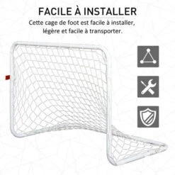 HOMCOM Set De 2 Mini Cages De Football Pour Enfant - Ballon, Pompe, Piquets Inclus - 78L X 46l X 56H Cm - Métal Blanc -Pas Cher Clair Jardin Magasin 27155652 5