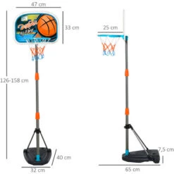 HOMCOM Panier De Basket-ball Sur Pied Avec Poteau Base Lestage Panneau + Ballon + Pompe Hauteur Réglable 1,26 – 1,58 M -Pas Cher Clair Jardin Magasin 27561208 3