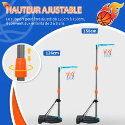 HOMCOM Panier De Basket-ball Sur Pied Avec Poteau Base Lestage Panneau + Ballon + Pompe Hauteur Réglable 1,26 – 1,58 M -Pas Cher Clair Jardin Magasin 27561208 4